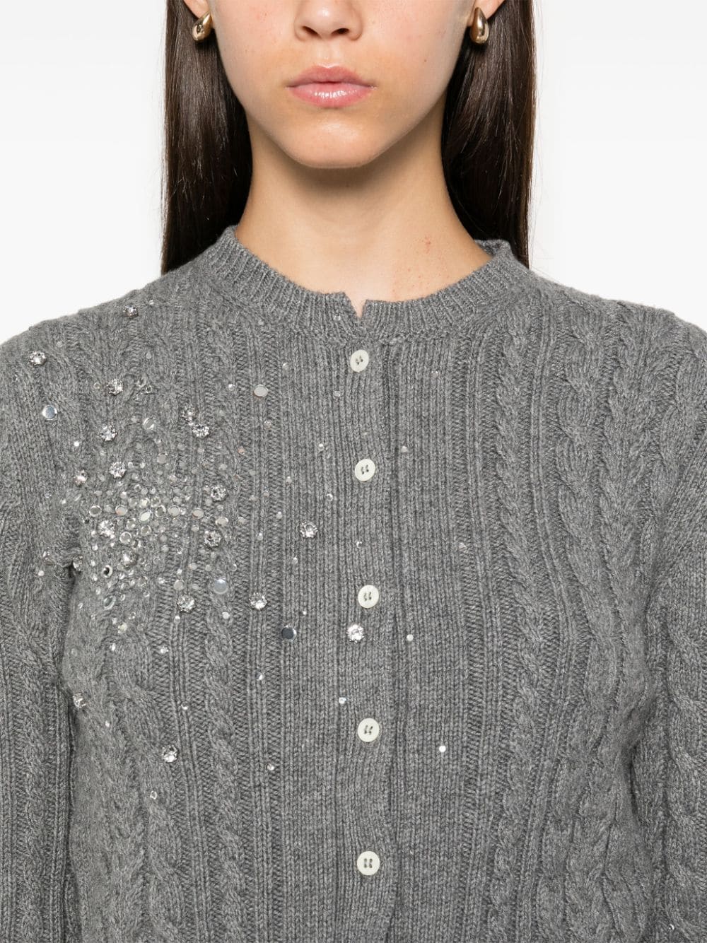 Shop Des Phemmes Crystal-embellished Cardigan In Grey