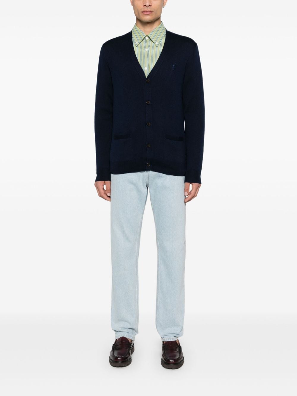 Shop Polo Ralph Lauren Wool Cardigan In Blue