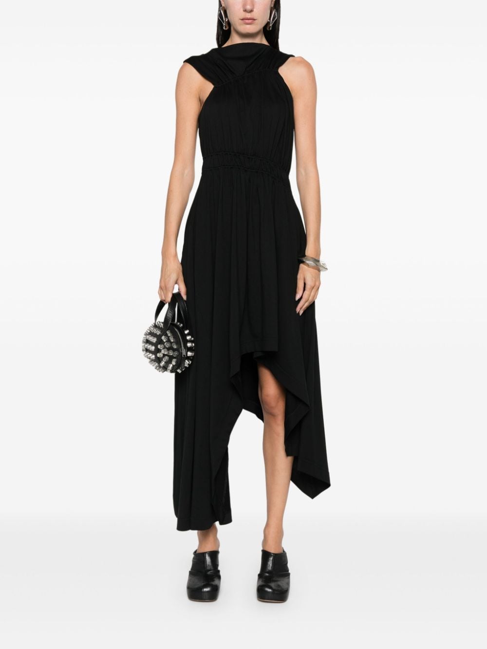 Shop Alexander Mcqueen Asymmetric Gathered Dress In Black