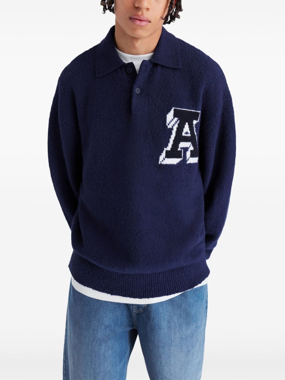 Shop Axel Arigato Team Polo Sweater In Blau