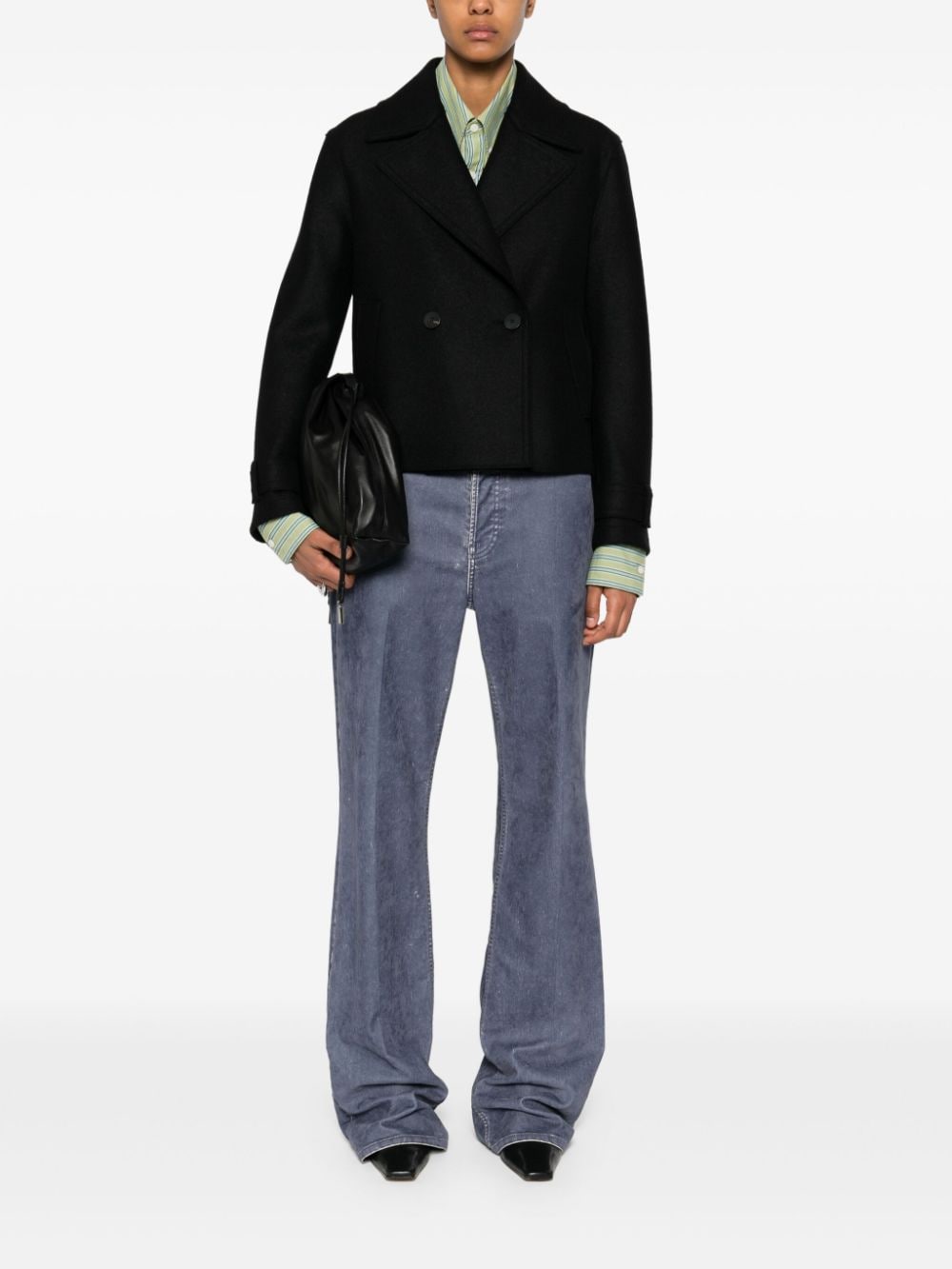 Shop Harris Wharf London Cropped Virgin-wool Jacket In 黑色