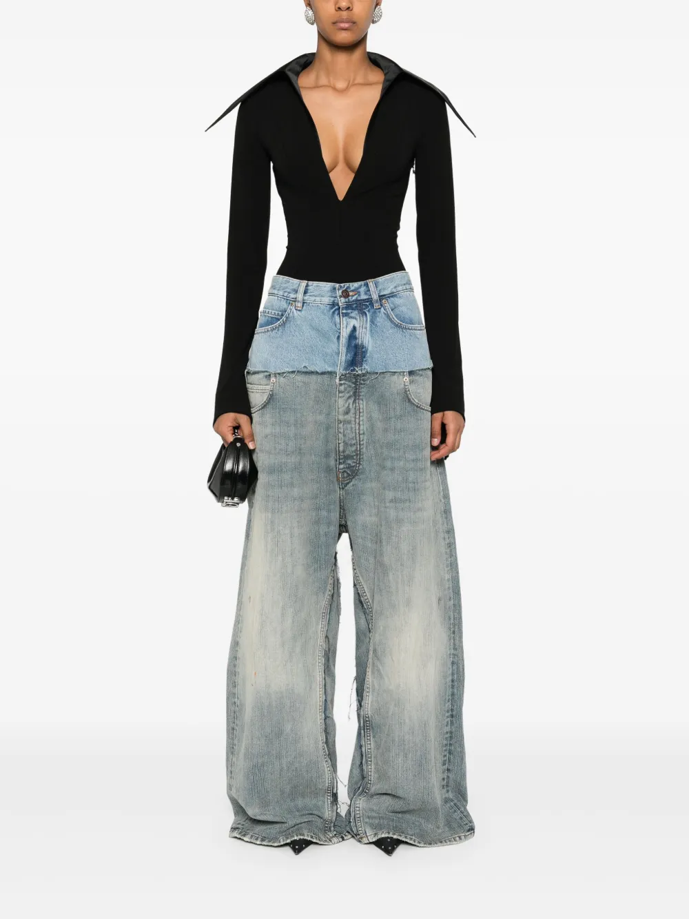 Mugler Body met satijnen kraag - Zwart
