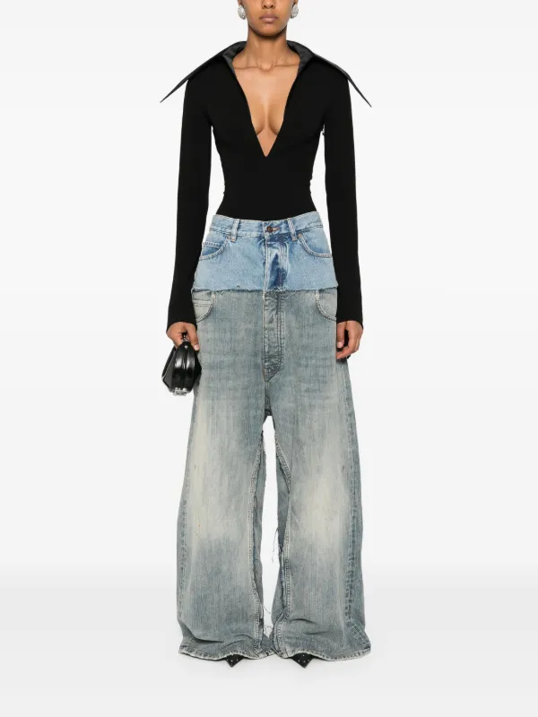 Mugler Spiky Satin Collar Bodysuit | Black | FARFETCH