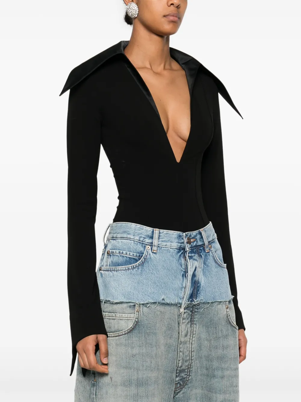 Mugler Body met satijnen kraag Zwart