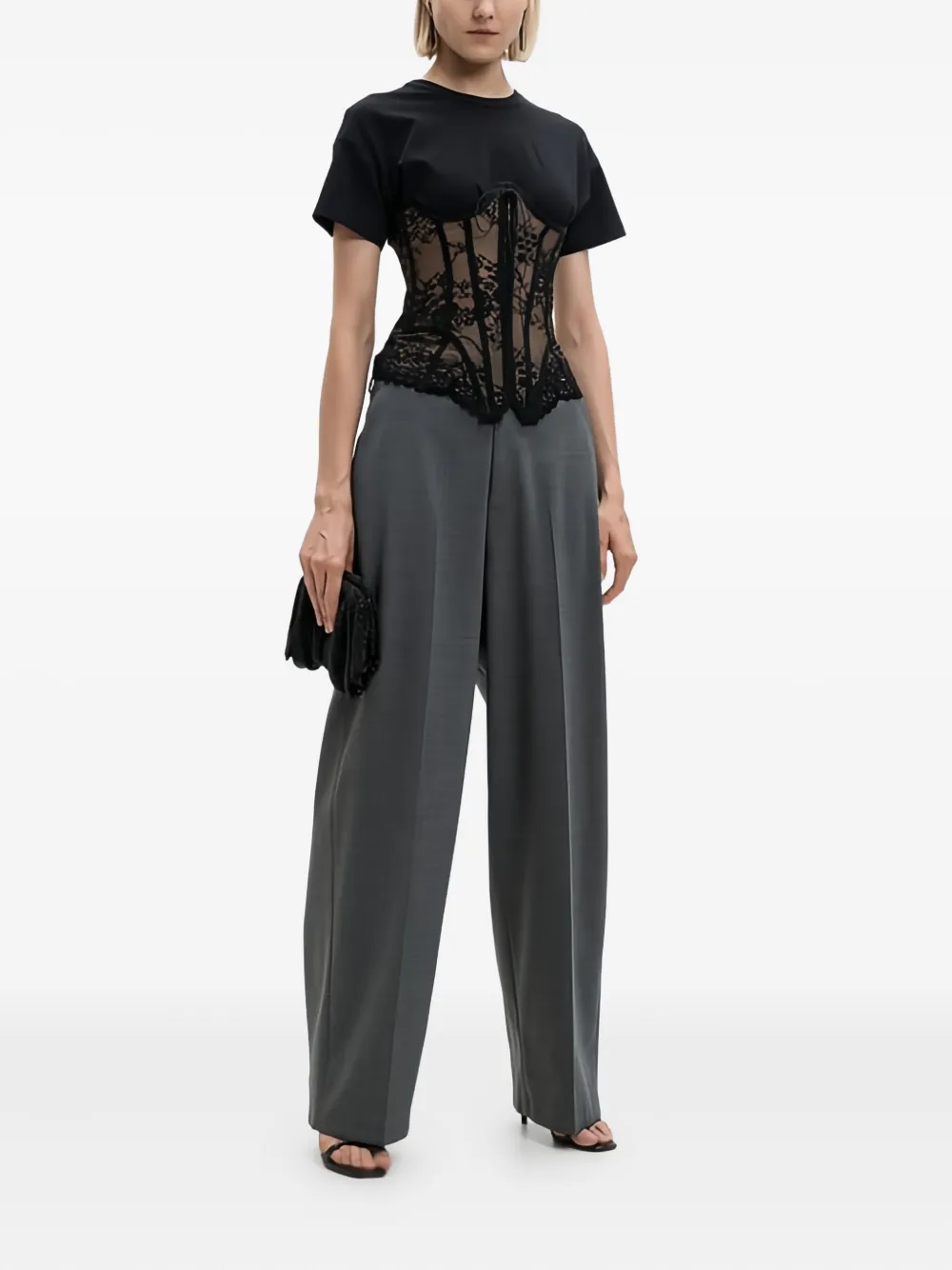 Giuseppe Di Morabito lace-panelled corset top - Zwart