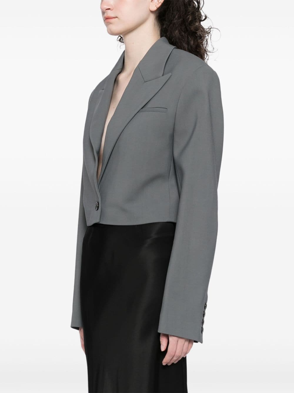 Shop Nanushka Cropped Boxy Fit Blazer In Grey