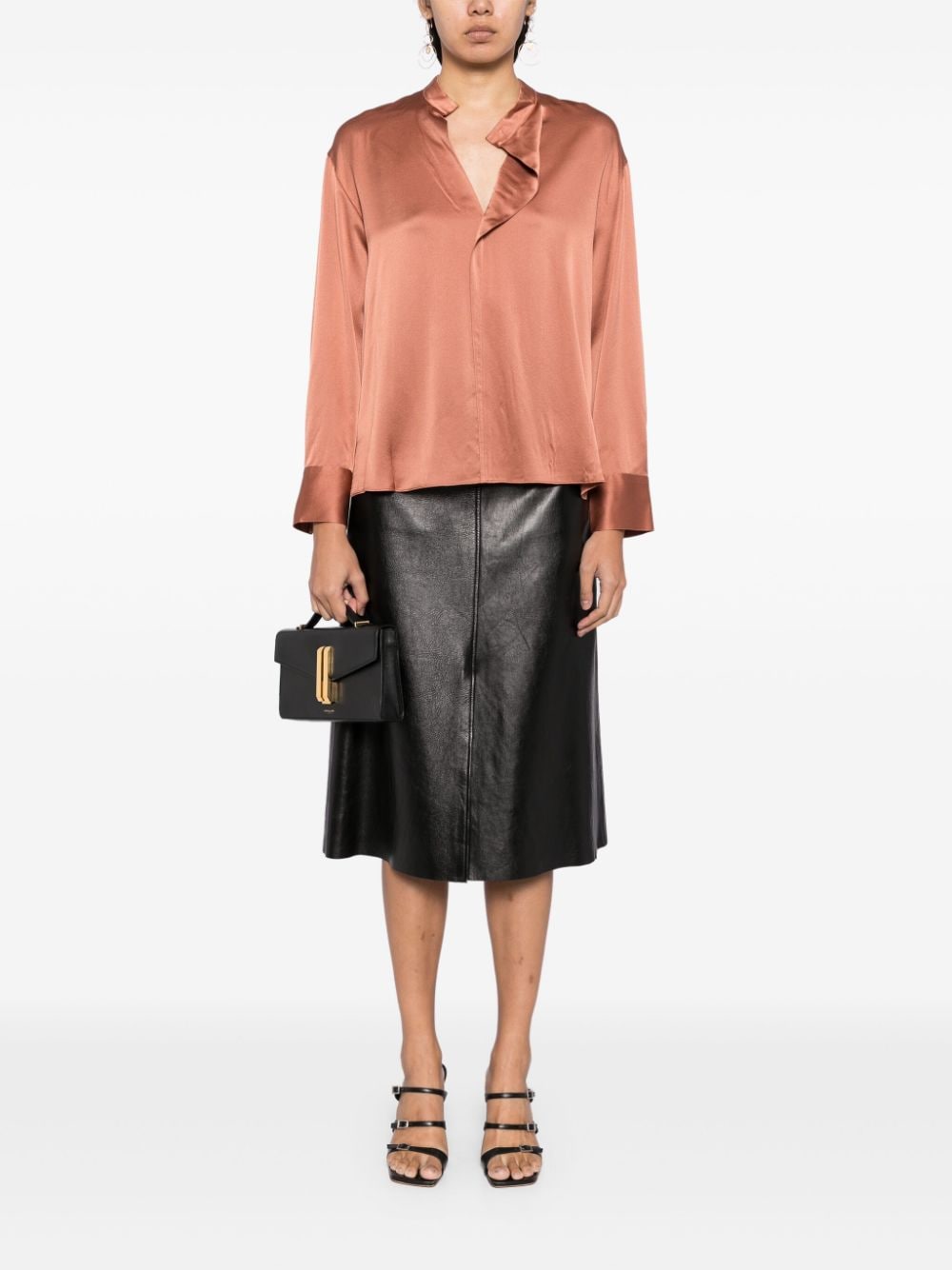 Shop Vince Draped Silk Blouse In Brown