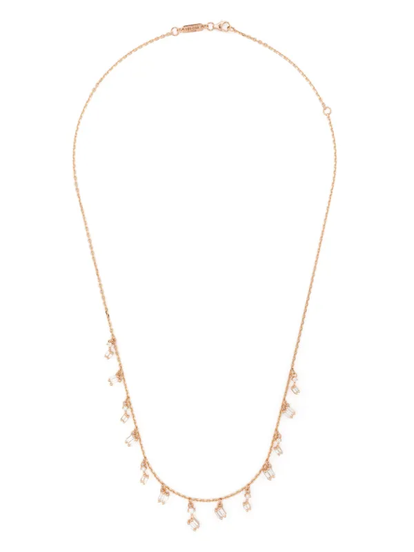 Suzanne Kalan 18kt Rose Gold Dangle Diamond Necklace Pink