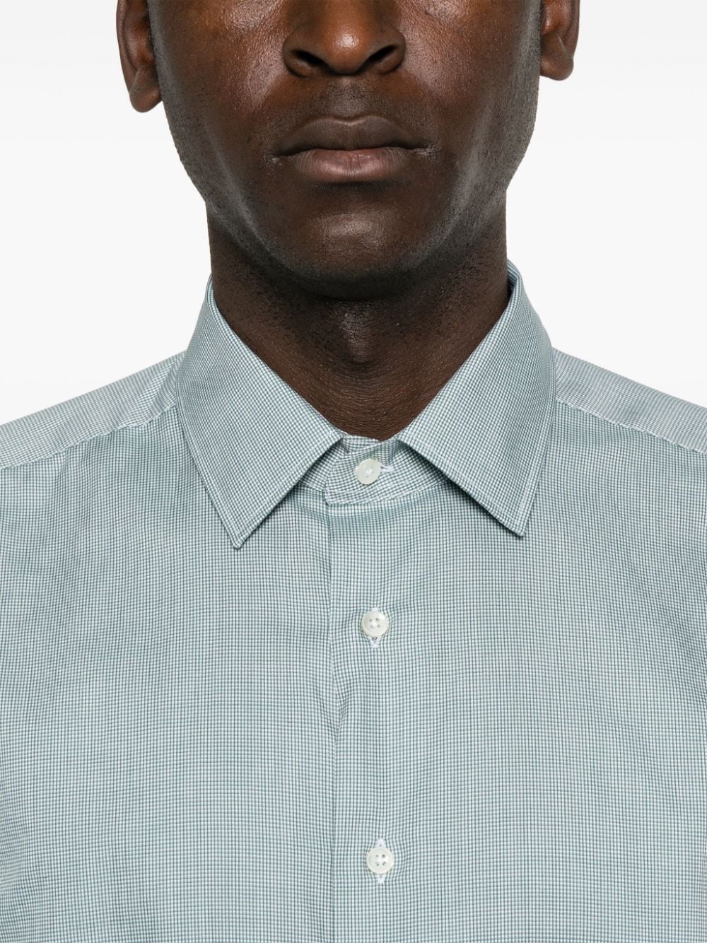 Shop Canali Mini-check Shirt In Green