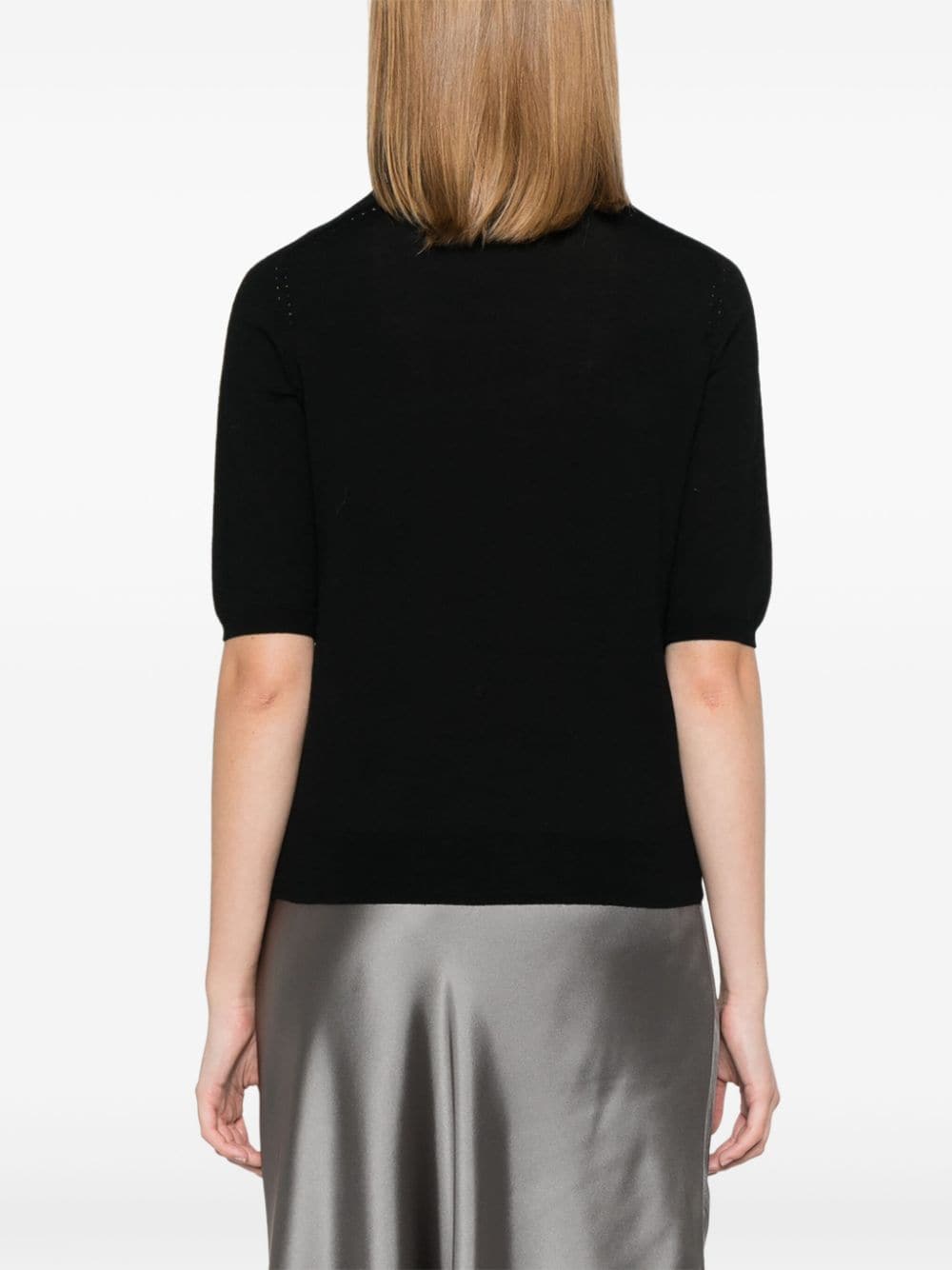 Shop Liu •jo Virgin-wool Knitted Top In Black