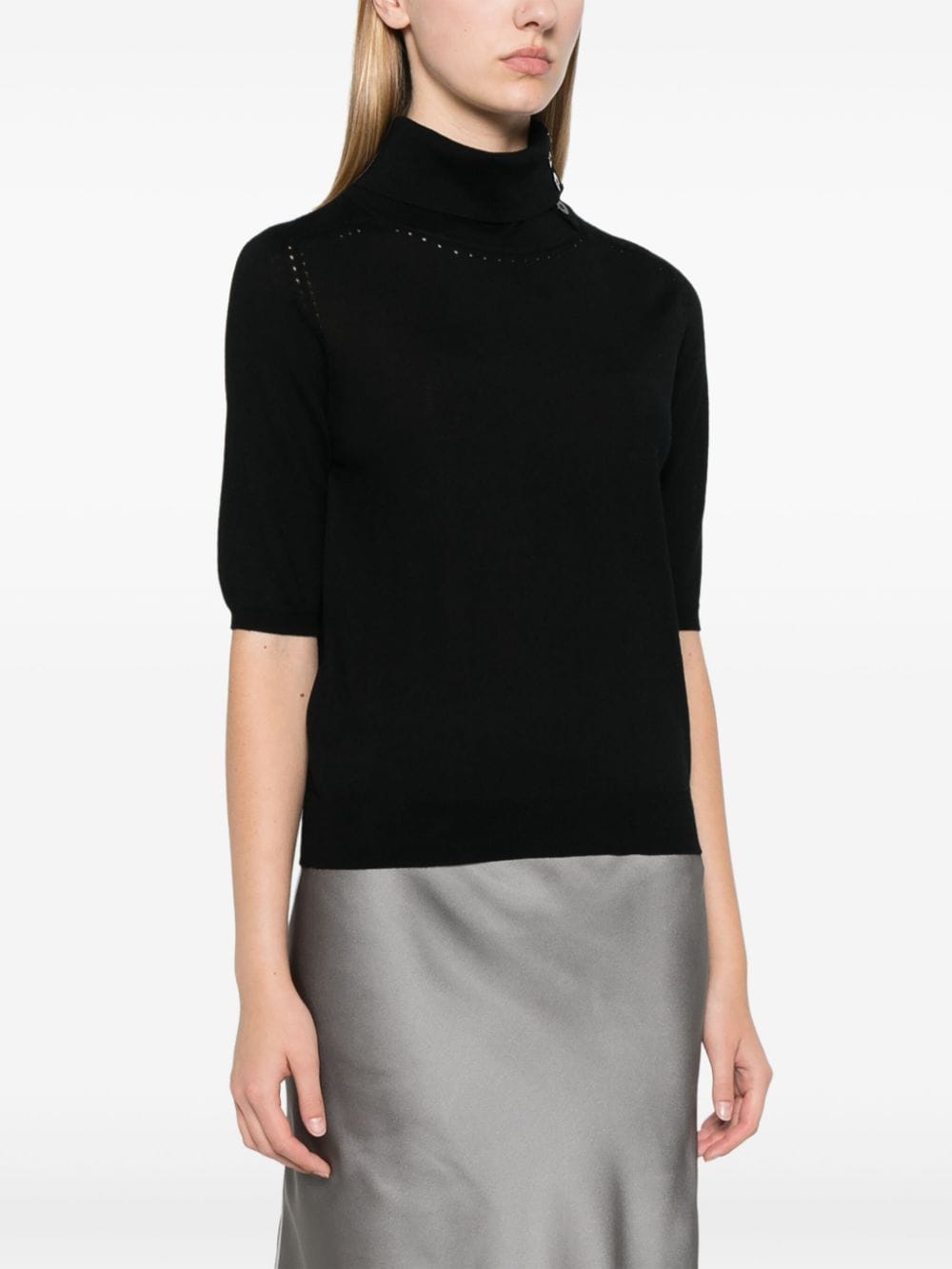 Shop Liu •jo Virgin-wool Knitted Top In Black