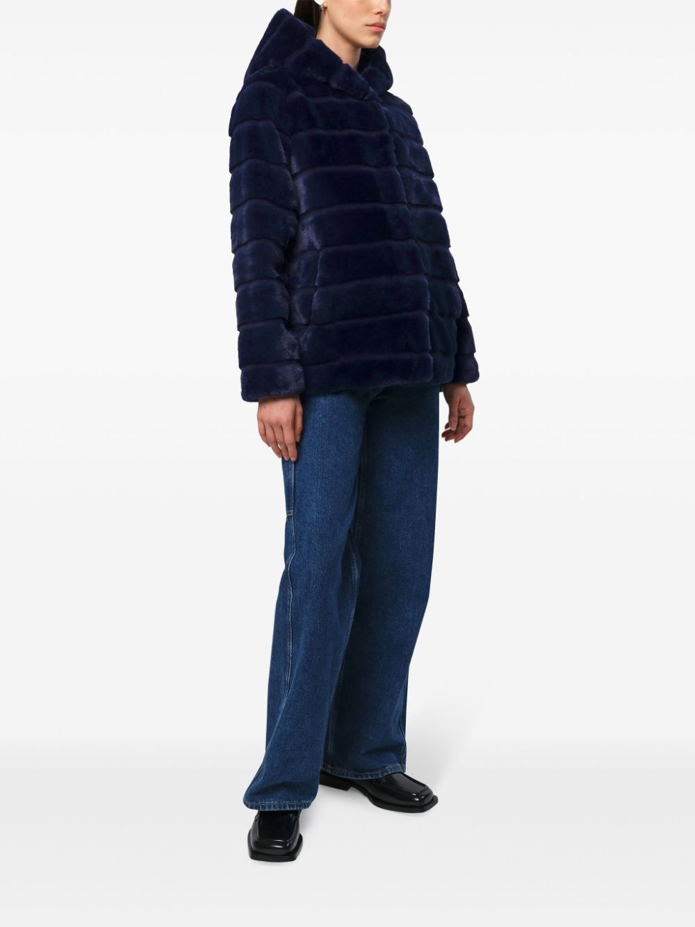 Shop Apparis Goldy Hooded Coat In Blue