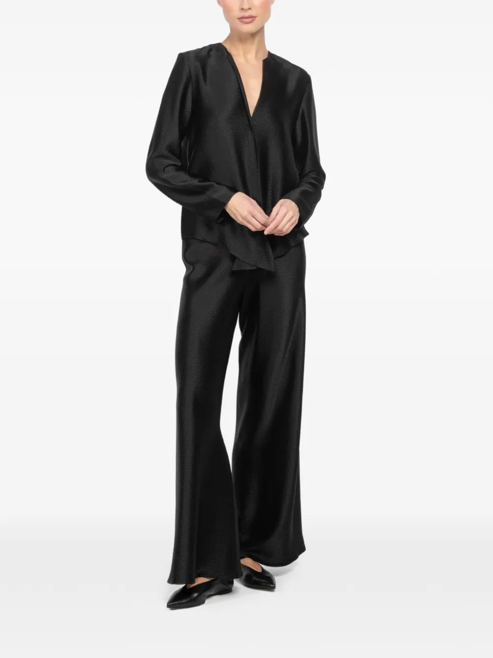 Peter Cohen V-neck long-sleeve blouse - Zwart