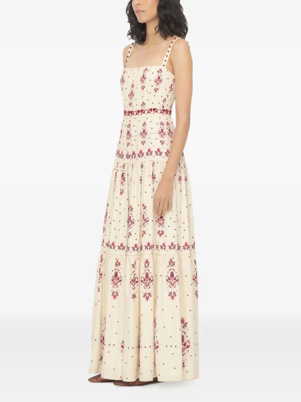 Agua By Agua Bendita Lima Relato Embroidered Linen Maxi Dress In Brown