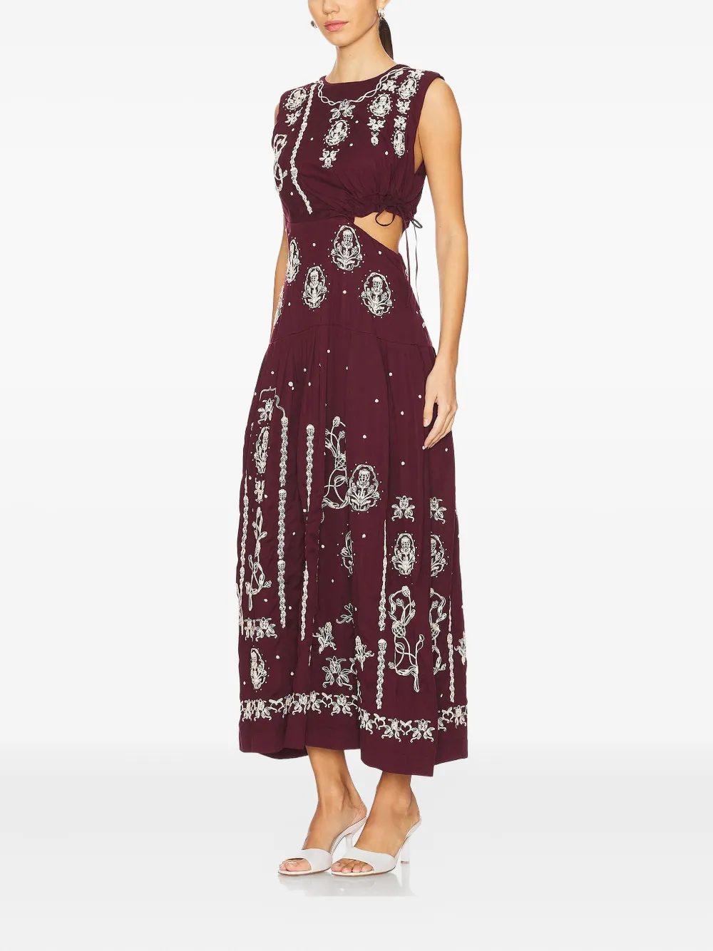 Agua By Agua Bendita embroidered-flowers cut-out midi dress - Rood