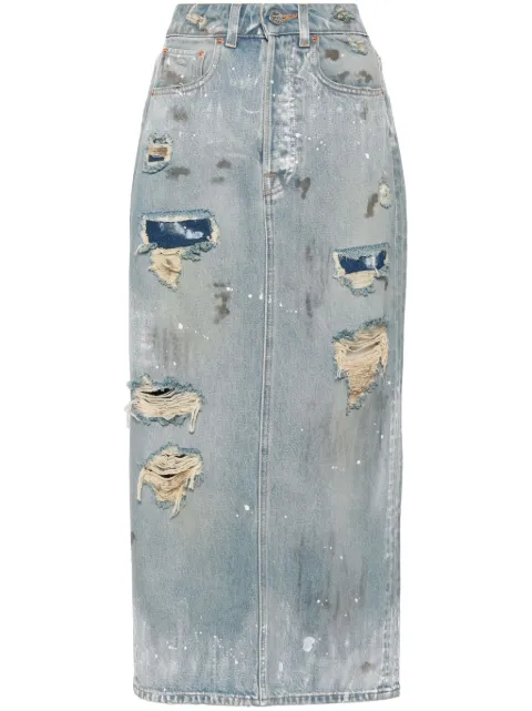 VETEMENTS distressed-effect denim midi skirt