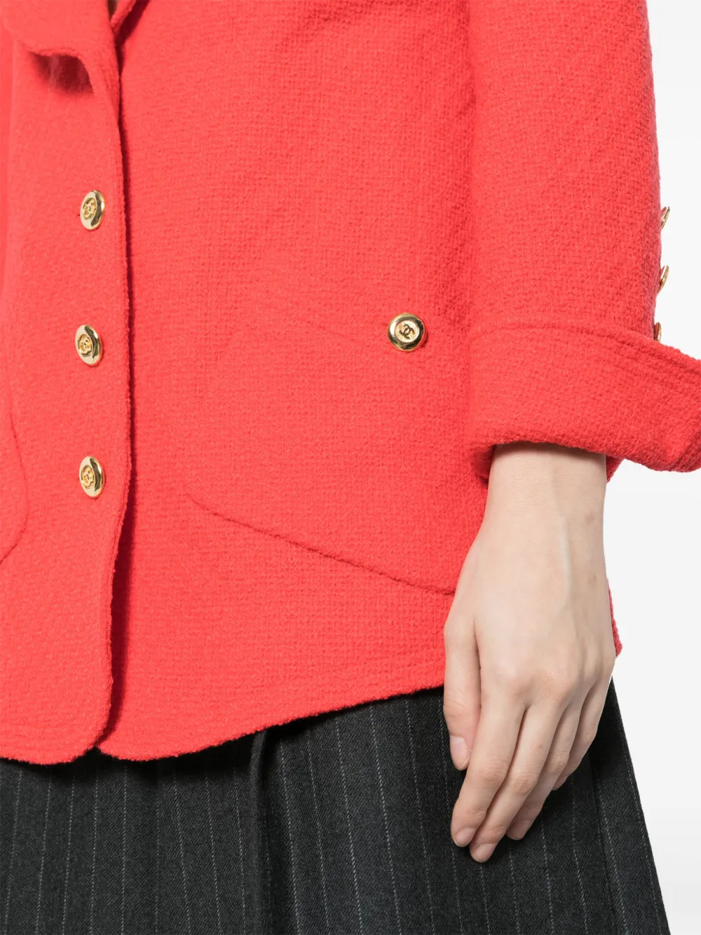 Pre-owned Chanel 90-2000s Cc Button Tweed Jacket In Red
