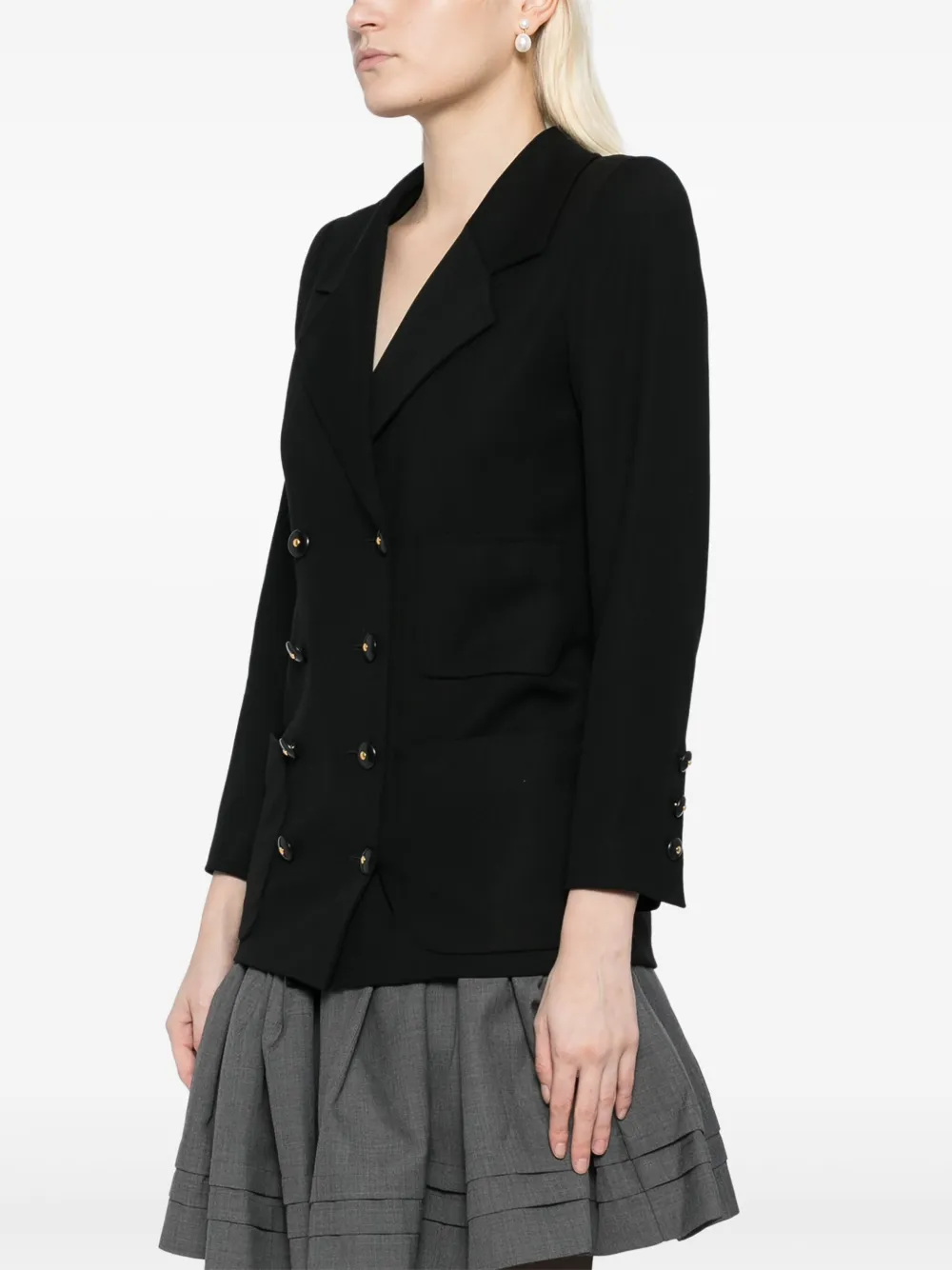 Pre-owned Chanel 1993 Cc Button Silk Jacket In Black