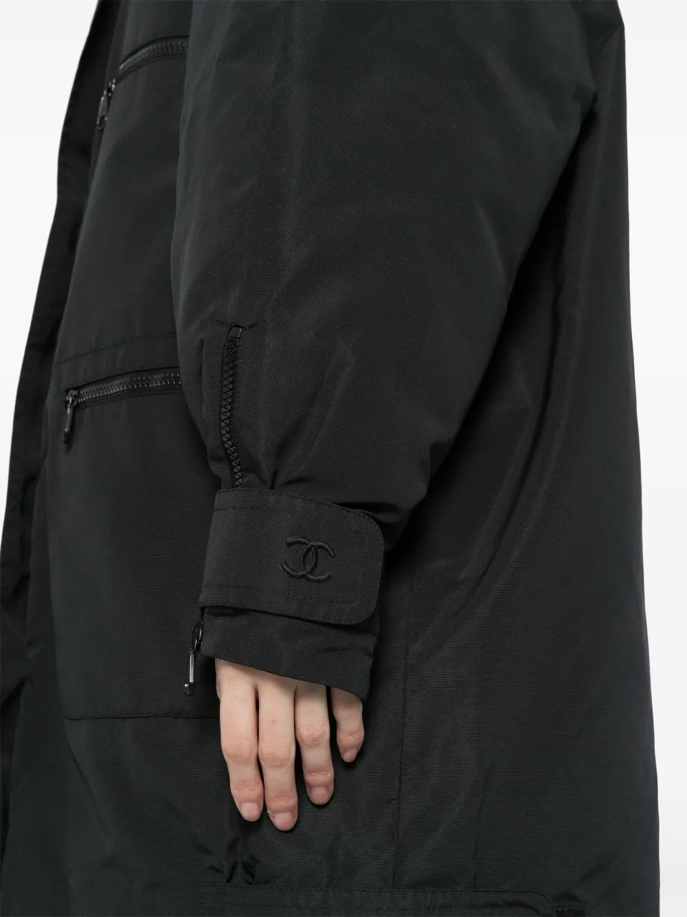 Pre-owned Chanel 2000s Faux Fur-trim Parka In Black