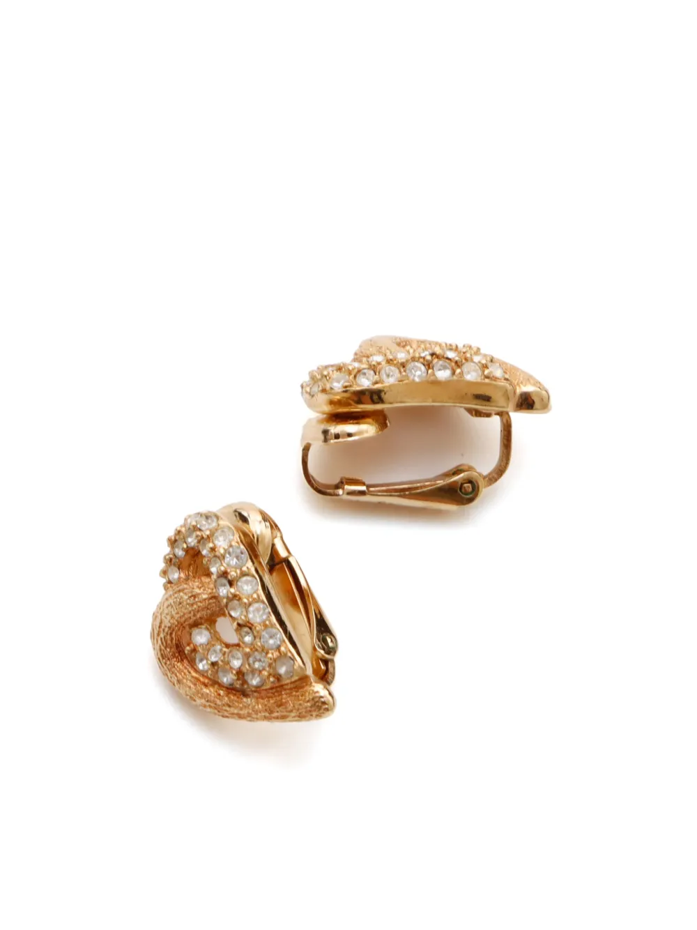 Pre-owned Dior Rhinestone-embellished Heart Clip-on Earrings In Gold