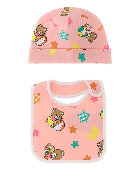 Moschino Kids teddy-print hat bib set