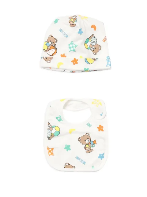 Moschino Kids teddy-print hat bib set