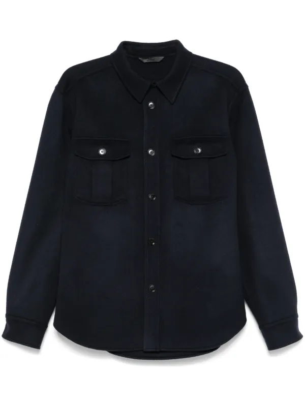 Brioni Felted Shirt Jacket in Blue