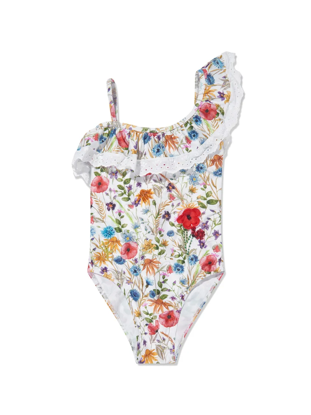 SELINIACTION KIDS ラッフル ワンショルダー水着 - ホワイト SELINIACTION KIDS ラッフル ワンショルダー水着 - ホワイト