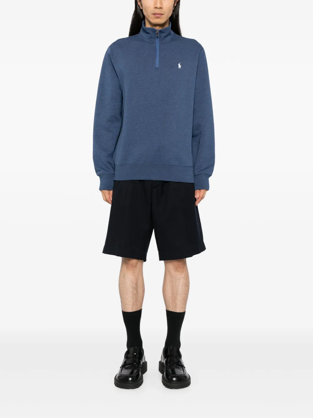 Polo Ralph Lauren Sweater met geborduurd logo en halve rits - Blauw