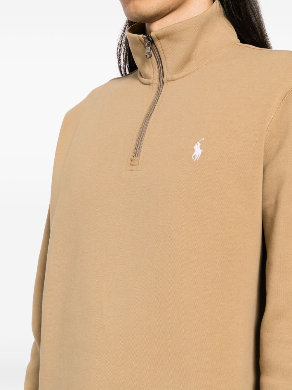 Shop Polo Ralph Lauren Logo-embroidered Half-zip Sweatshirt In Neutrals