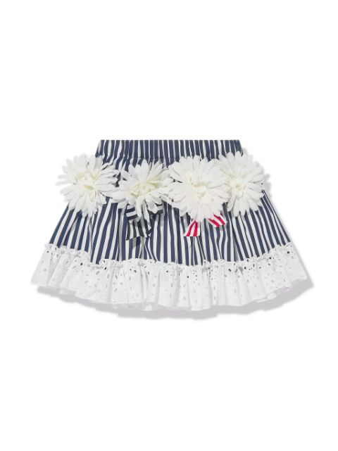 SELINIACTION KIDS floral-appliqué stripe mini skirt