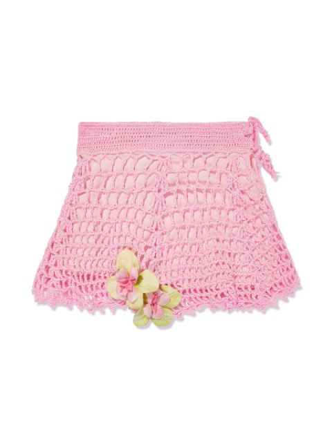 SELINIACTION KIDS floral-appliqué crochet skirt 