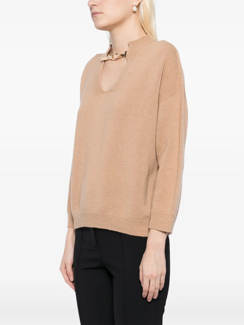 Simona Corsellini Buckled V-neck Jumper In Brown