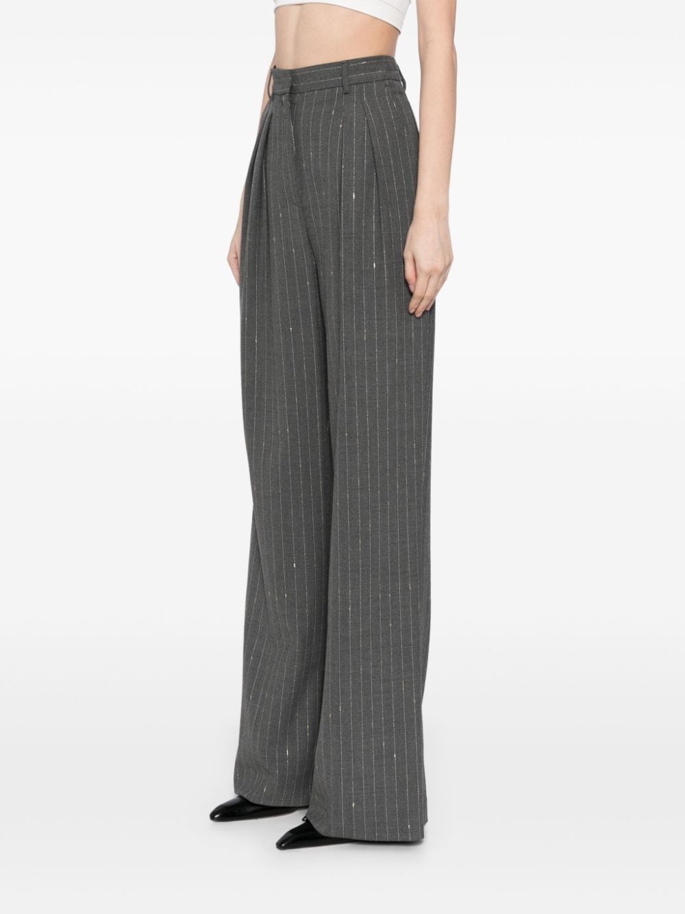 Shop Simona Corsellini Pinstriped Wide Trousers In Grey