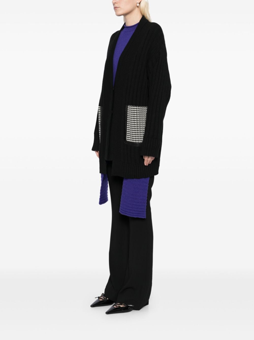 Shop Simona Corsellini Checked-pocket Cardigan In Black