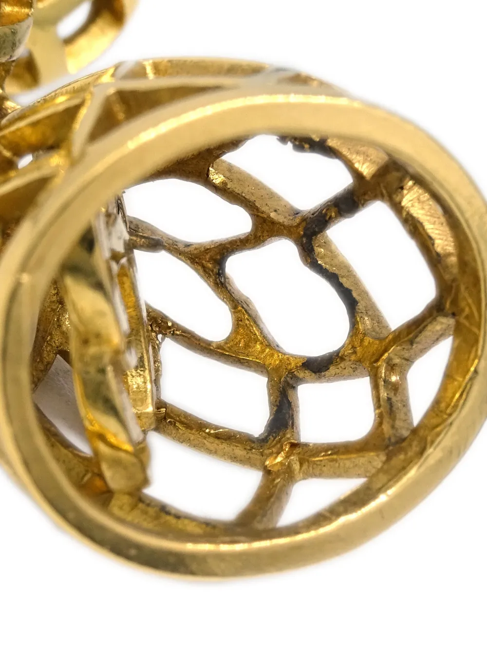 Pre-owned Chanel 1990-2000s Birdcage Clip-on Earrings In Gold