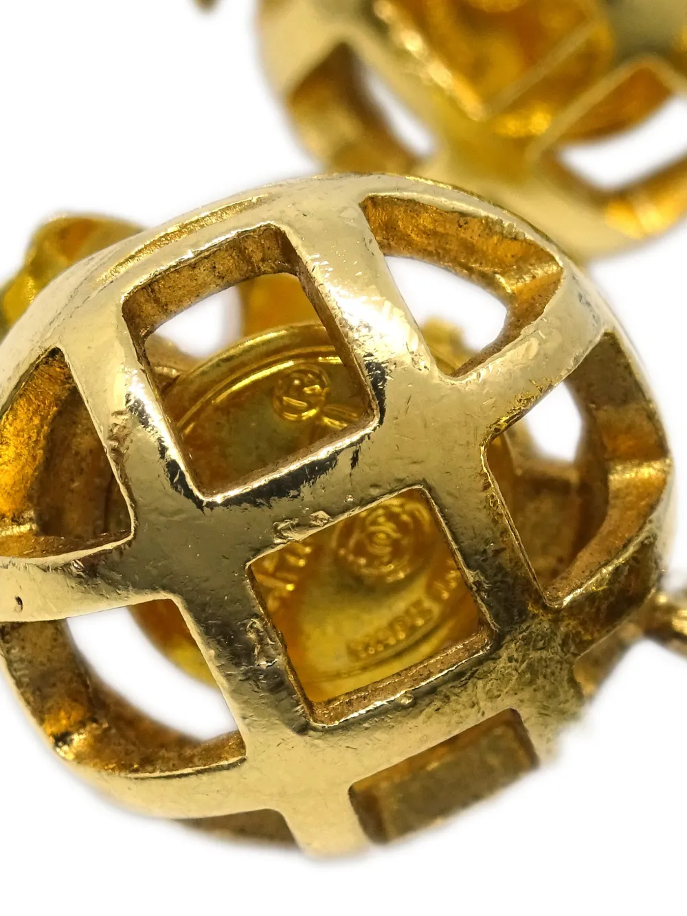 Pre-owned Chanel 1990-2000s Birdcage Clip-on Earrings In Gold
