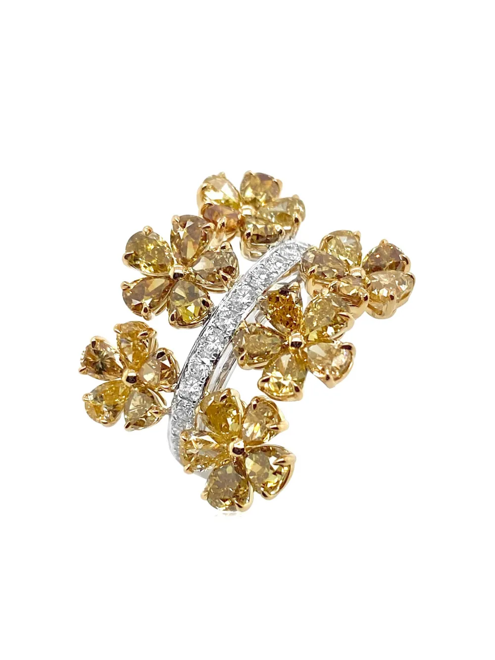  Hyt Jewelry 18kt White Gold Yellow Diamond Cocktail Ring 
