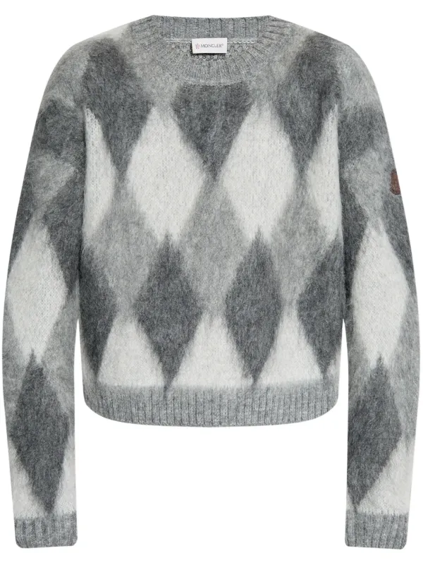 Moncler Diamond Pattern Long Sleeve Jumper Grey FARFETCH AE