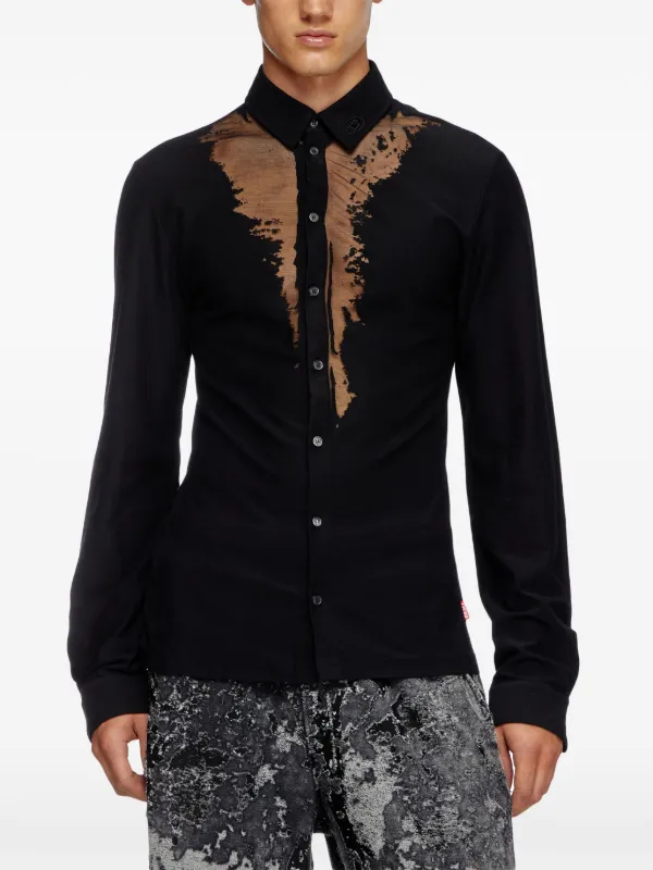 Tシャツ・カットソー DIESEL Black stretch cotton blend S-Sun-Plain shirt Diesel S-Sun-Plain Shirt | Black | FARFETCH