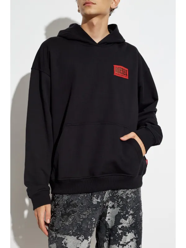 【DIESEL】S-Boxt-Hood-Q Men's Metallic hoodie with logo | Black | Diesel