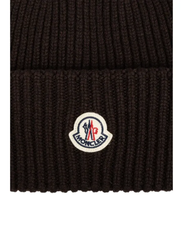 Moncler Logo Patch Beanie | Brown | FARFETCH