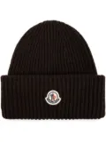 Moncler logo patch beanie - Brown