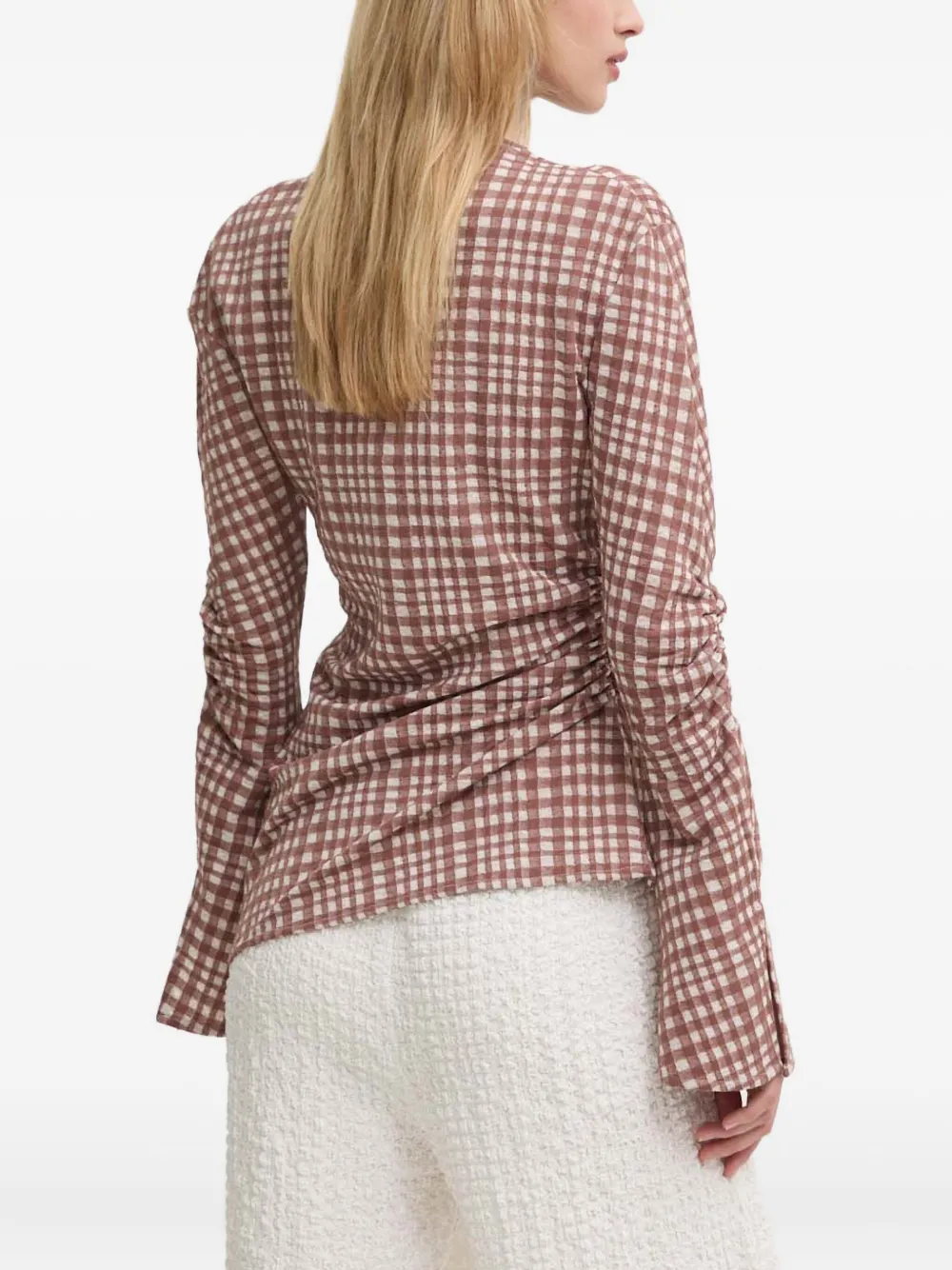 Stine Goya Gingham-pattern Panelled Blouse In Brown