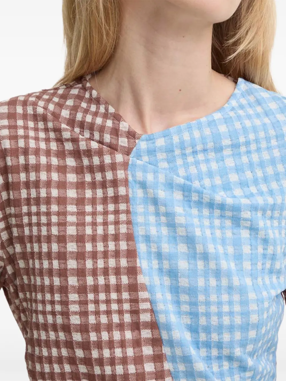 Stine Goya Gingham-pattern Panelled Blouse In Brown