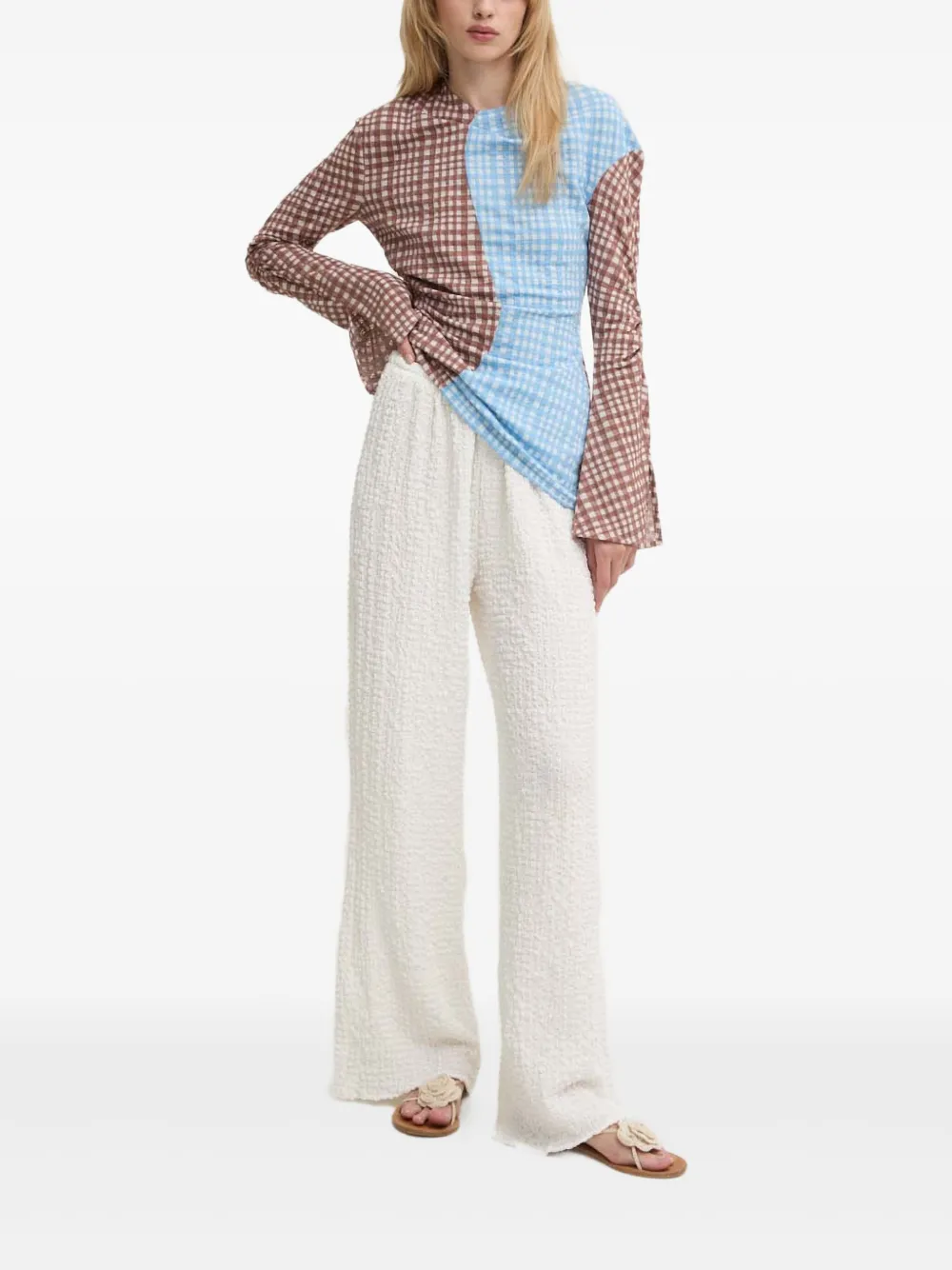 Stine Goya Blouse met gingham ruit en vlakken - Bruin