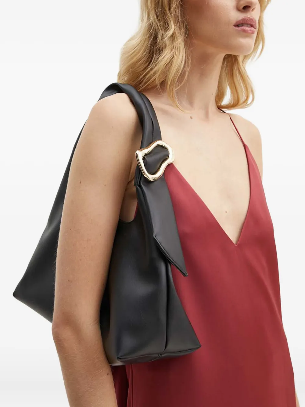 Stine Goya Jurk met ruches en V-hals Rood