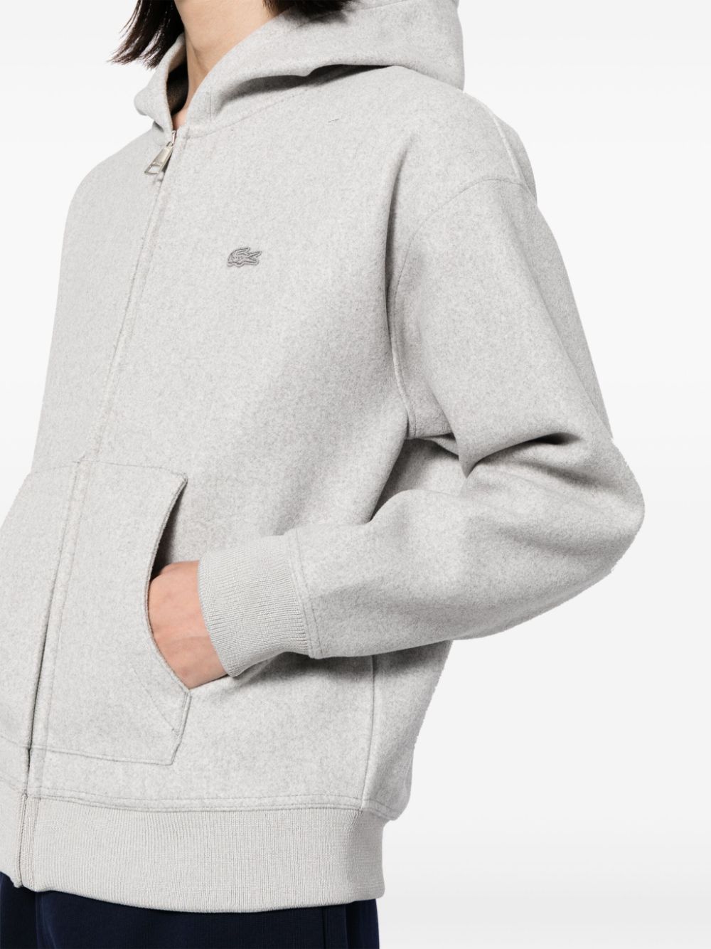 Shop Lacoste Loose Fit Zip-up Hooded Jacket In Grey