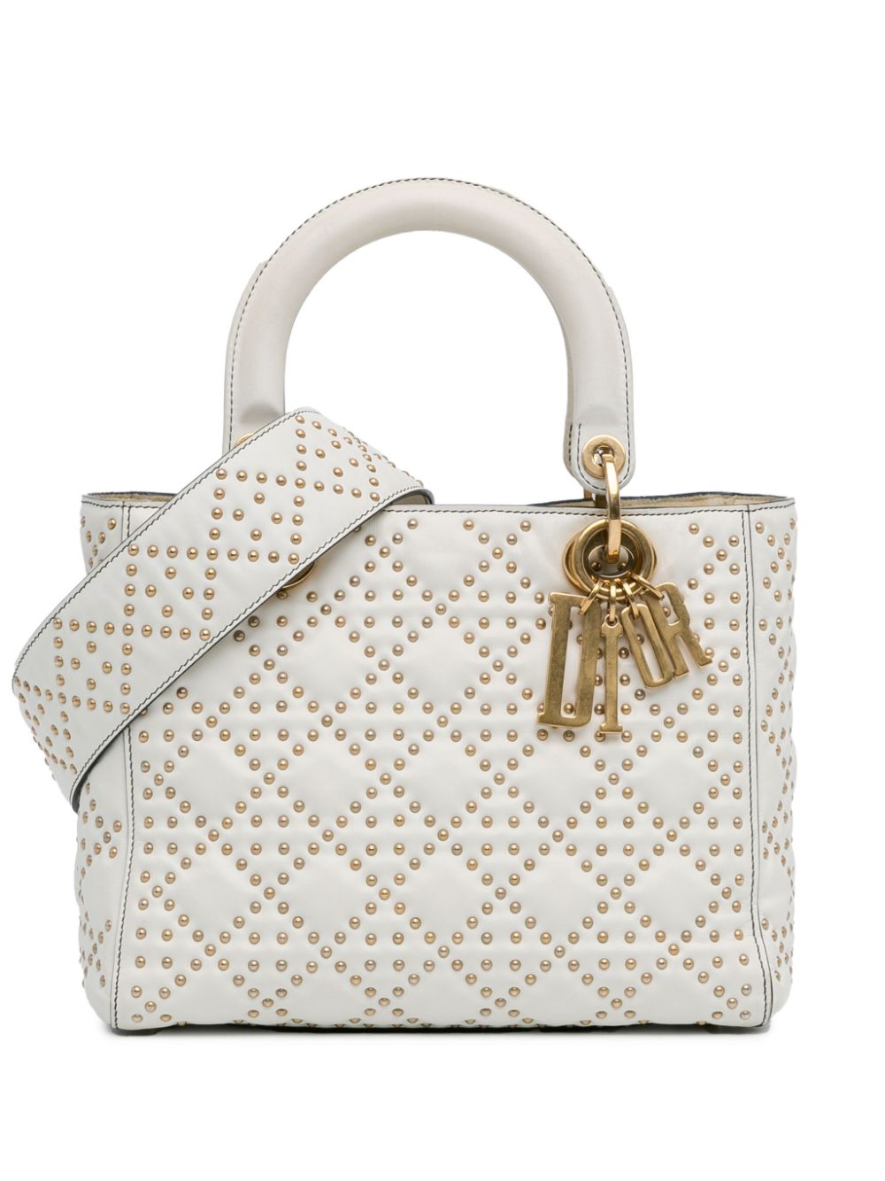 Christian Dior Pre-Owned 2017 Medium Lambskin Cannage Studded Supple Lady Dior satchel - White