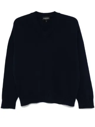 Emporio Armani Pull En Laine Vierge a Col v Bleu FARFETCH FR
